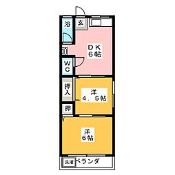 高砂ヴィレッヂ 2階2DKの間取り