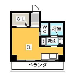 サンハイツ渡辺 5階ワンルームの間取り
