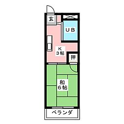 モアレピュート道徳 2階1Kの間取り