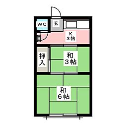 まき荘 2階1Kの間取り