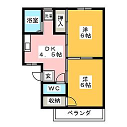 フォーブル竜宮 2階2DKの間取り