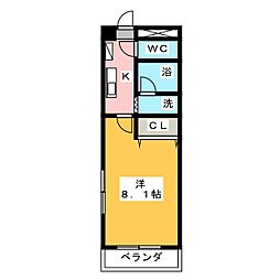 パークサイド幡野 3階1Kの間取り