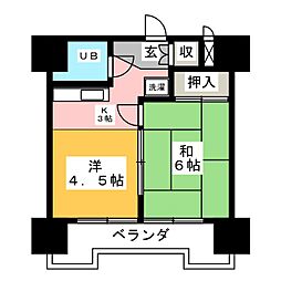 サン宮脇 3階2DKの間取り