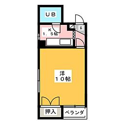 シャンポール南陽 2階1Kの間取り