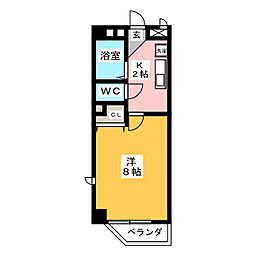 ウエスト　ヴィレッジ 4階1Kの間取り