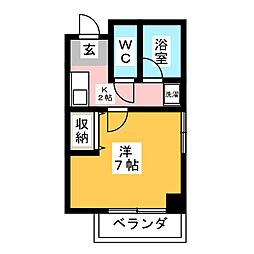 グランシエル 3階1Kの間取り