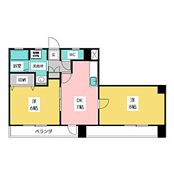 ウイステリア堀田 7階2DKの間取り