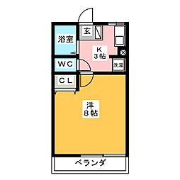 グリーンペタル 2階1Kの間取り