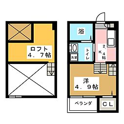 エスポワール堀田 1階1Kの間取り