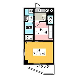 エスパシオ大宝 1階1DKの間取り