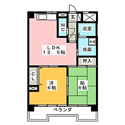 第二日比野ハイツ 2LDKの間取図画像