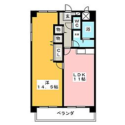サンライズ八熊 1LDKの間取図画像