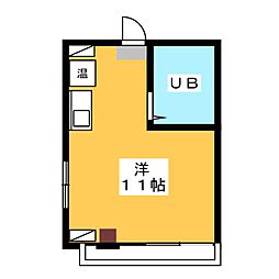 第1カニエハイツ ワンルームの間取図画像