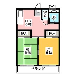 マンション桜本町 2DKの間取図画像