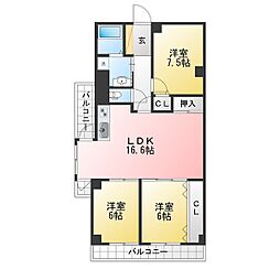 第三小島ビル 3LDKの間取図画像