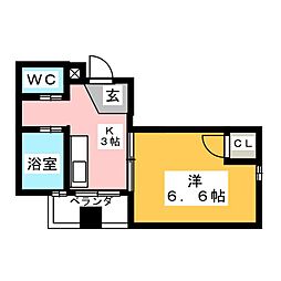 シャトー山田 1Kの間取図画像