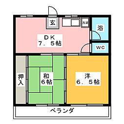 峰ビル 2DKの間取図画像