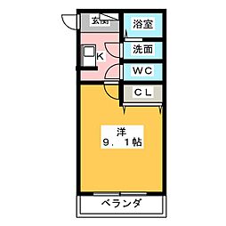 グラン・シャリオ日比野 1Kの間取図画像