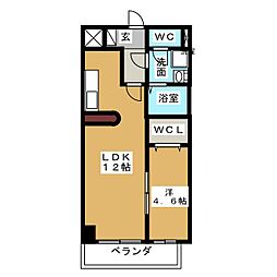 フォレシティ新栄 6階1LDKの間取り
