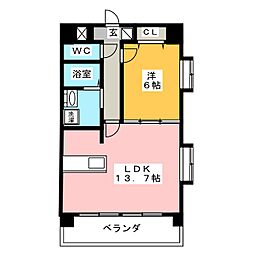 セントラルコート千代田 8階1LDKの間取り