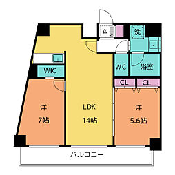 ポルタニグライースト 2階2LDKの間取り