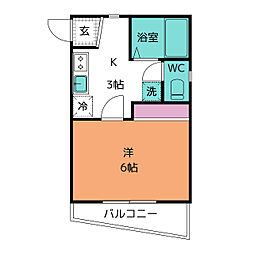 クレインズハイツ 1階1Kの間取り