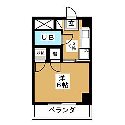ベルメゾン白川 9階1Kの間取り