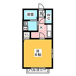 クラスティーナＡ棟 2階1Kの間取り