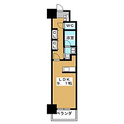 ディアレイシャス鶴舞公園 10階ワンルームの間取り