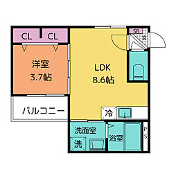 フォーシーズンズ川名 3階1LDKの間取り