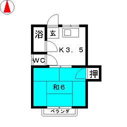 ふじハイツ 1階1Kの間取り