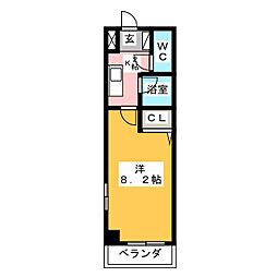 キャトルセゾン中郷 1Kの間取図画像