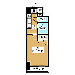 現代ハウス新栄 3階1Kの間取り