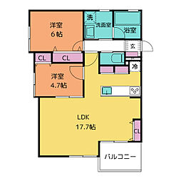 (仮)名古屋市昭和区御器所アパート 3階2LDKの間取り