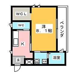 CASA　EST 3階1Kの間取り