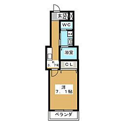 シャテニエ鶴舞 2階1Kの間取り
