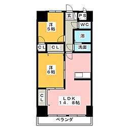 ランバー原田 2LDKの間取図画像