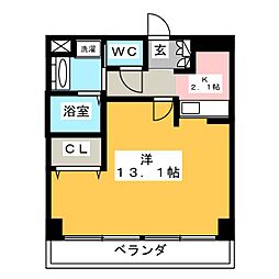 プレミアムキャッスル鶴舞 ワンルームの間取図画像