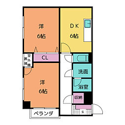 第11オーシャンビル 2DKの間取図画像