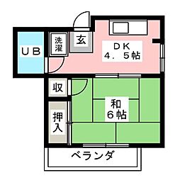 中京第2グリーンビル 1DKの間取図画像