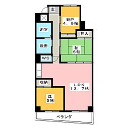 グランドハイツK.I 2LDKの間取図画像