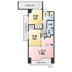 ヴィラエーデル大須 2LDKの間取図画像