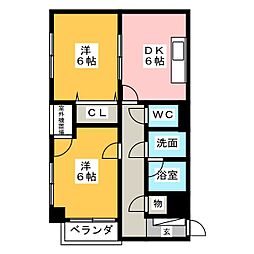 第11オーシャンビル 2DKの間取図画像