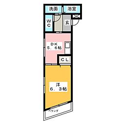 パルコート伊勢山 1DKの間取図画像