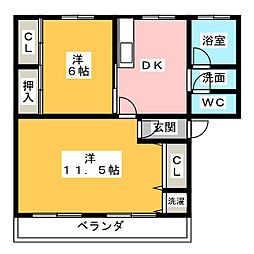 コルミー本郷 2DKの間取図画像