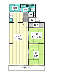 ニューパピリオン加藤 4階2LDKの間取り