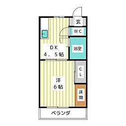 富が丘ハイツ 2階1DKの間取り
