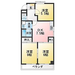 メゾン神の木 3DKの間取図画像