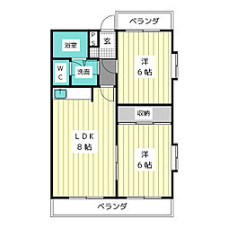 コーポみやび 3階2LDKの間取り