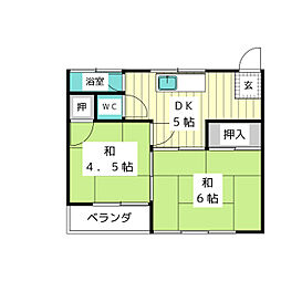 伊東荘 2DKの間取図画像